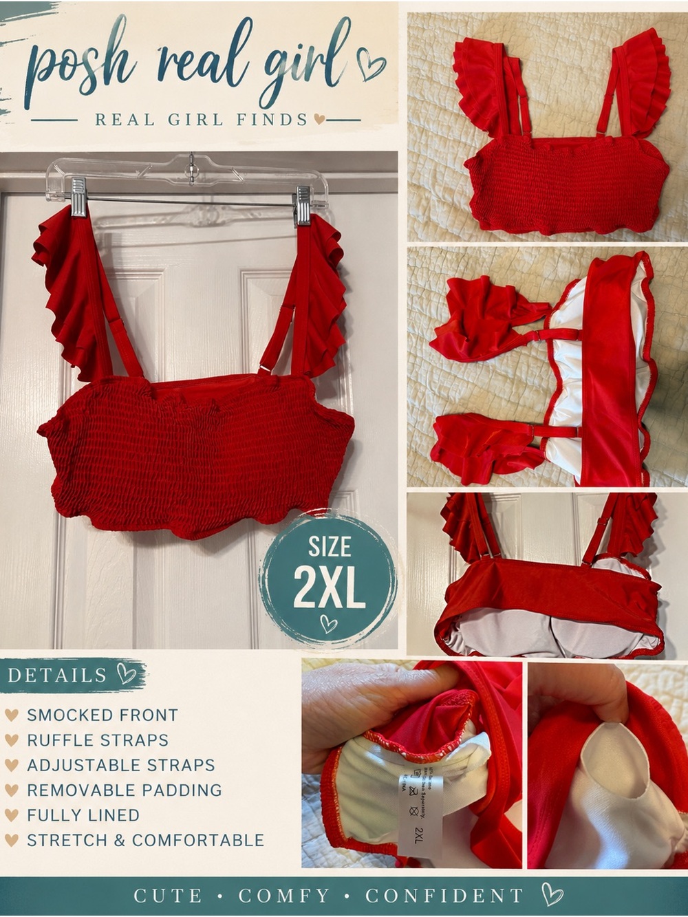 Red Ruffle Smocked Bikini Top